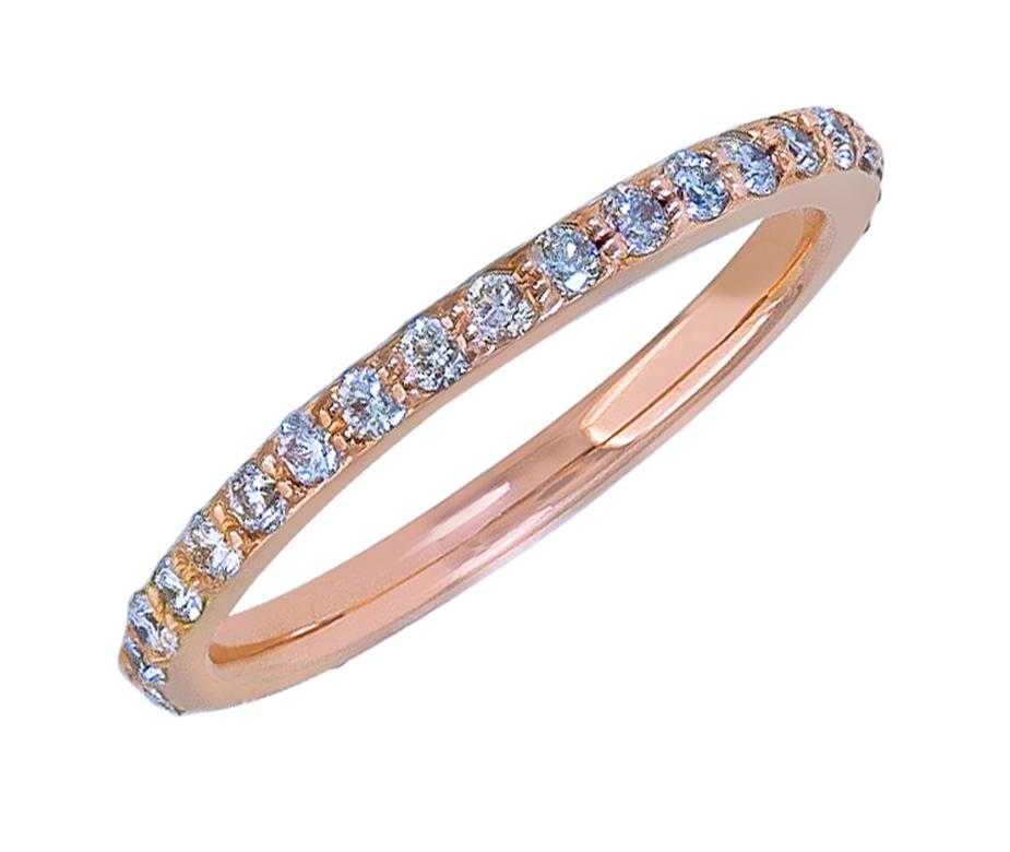 Contemporary 1.15 Carat Round Diamond Eternity Wedding Band in 18 Karat Rose Gold For Sale