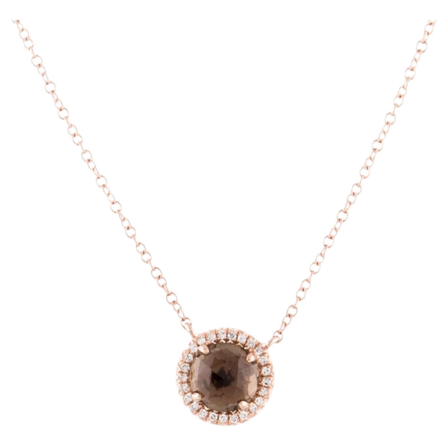 This Smoky Quartz & Diamond Pendant is a stunning and timeless accessory that can add a touch of glamour and sophistication to any outfit. 

This pendant features a 1.15 Carat Round Smoky Quartz, with a Diamond Halo comprised of 0.06 Carats of