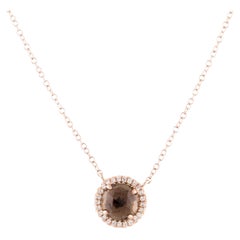 1.15 Carat Round Smoky Quartz & Diamond Rose Gold Pendant Necklace
