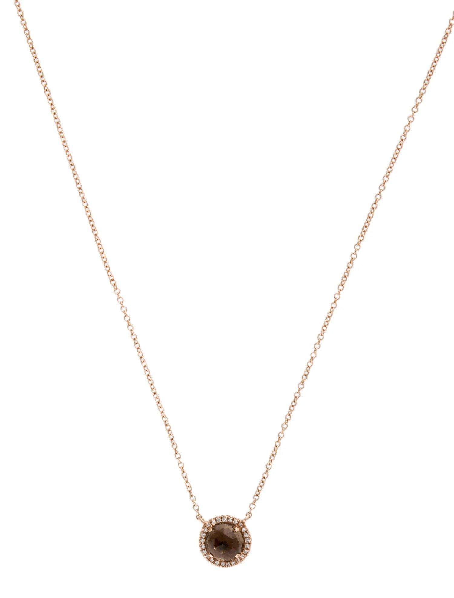 1.15 Carat Round Smoky Quartz & Diamond Rose Gold Pendant Necklace  In New Condition For Sale In Great Neck, NY