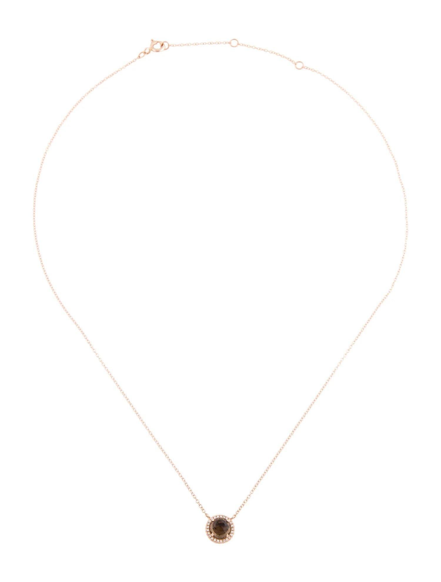 Collier à pendentif en or rose avec quartz fumé rond de 1,15 carat et diamants  Pour femmes en vente