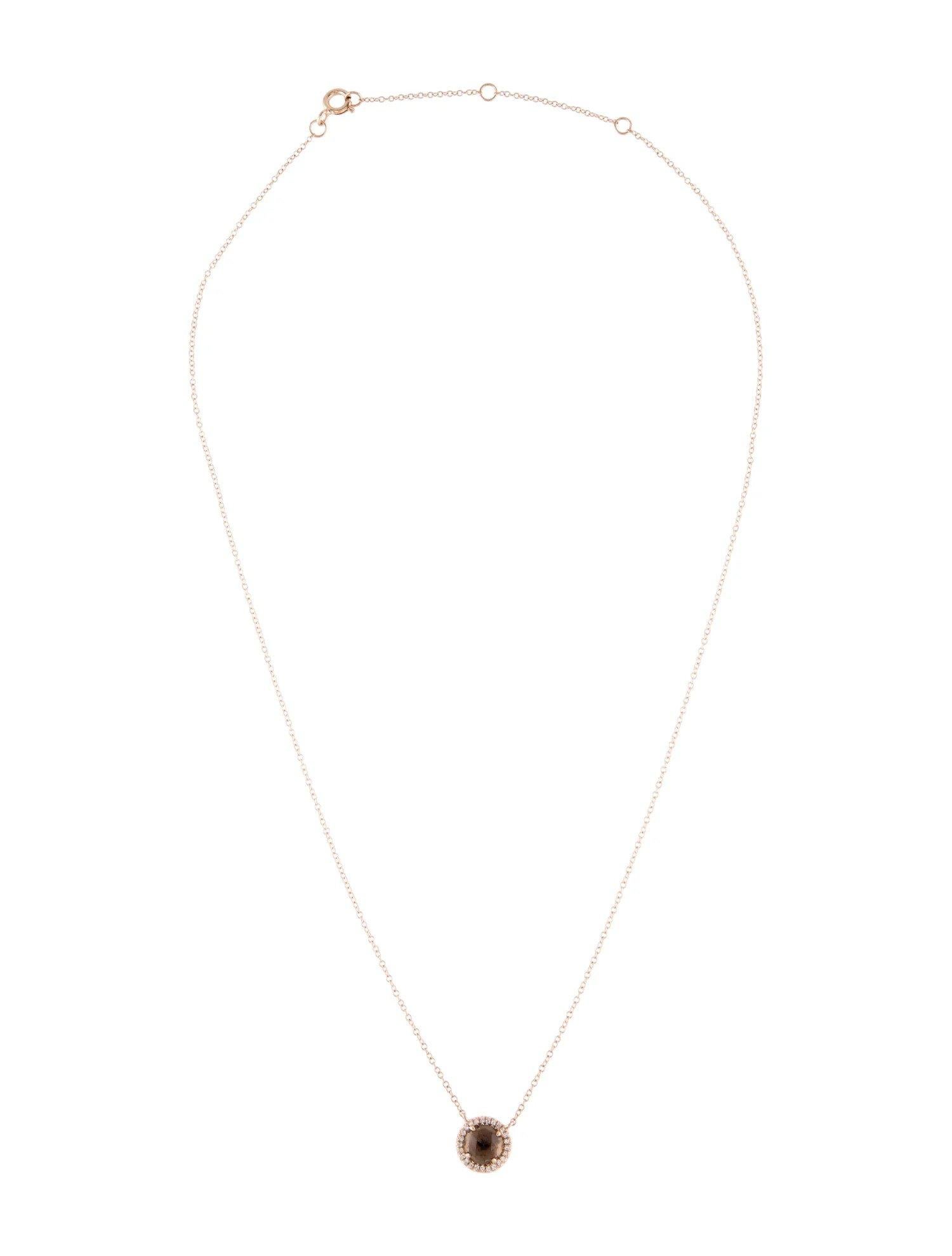 Collier à pendentif en or rose avec quartz fumé rond de 1,15 carat et diamants  en vente 1