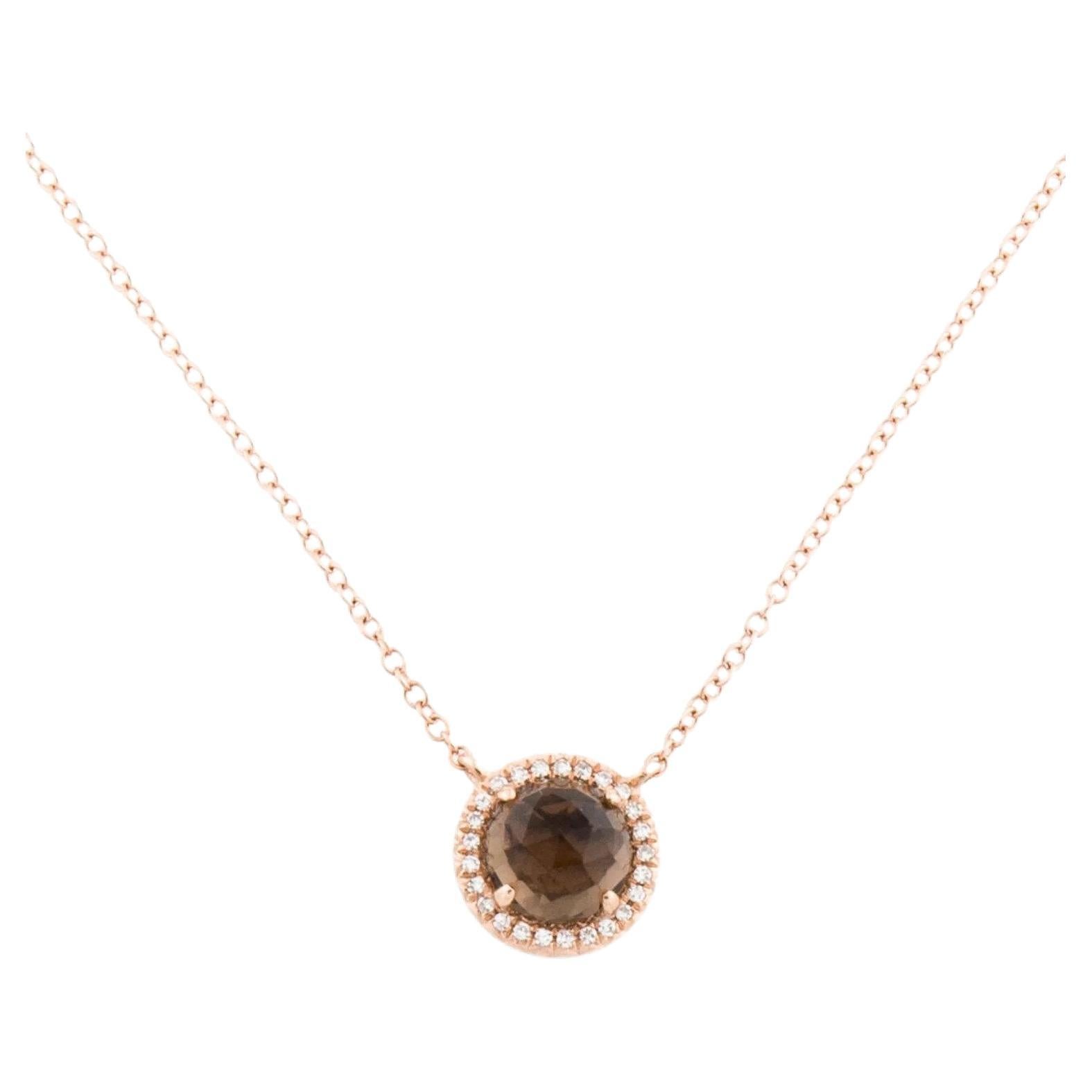 1.15 Carat Round Smoky Quartz & Diamond Rose Gold Pendant Necklace