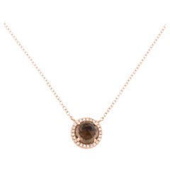 1.15 Carat Round Smoky Quartz & Diamond Rose Gold Pendant Necklace 