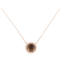 1.15 Carat Round Smoky Quartz & Diamond Rose Gold Pendant Necklace