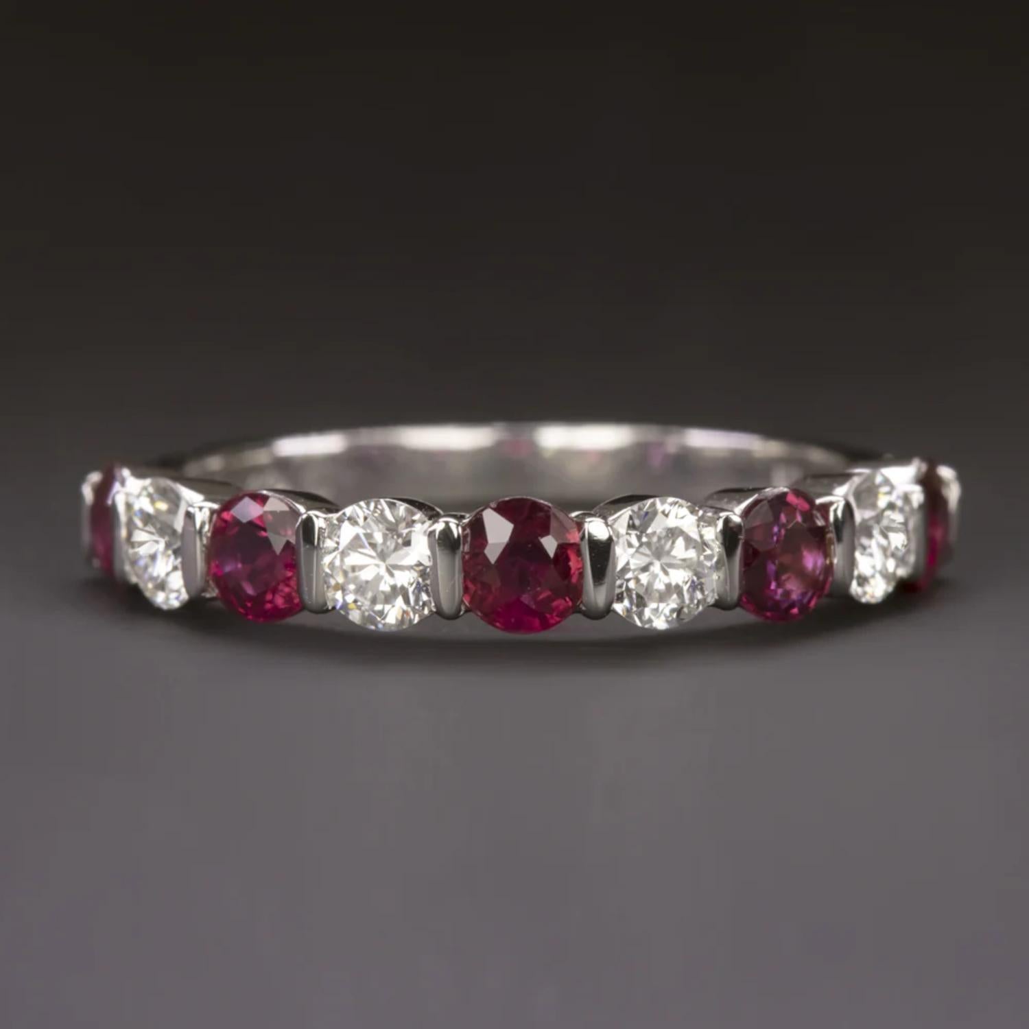 Modern 1.15 Carat Ruby Diamond F Vs Excellent Cut Platinum Wedding Ring For Sale
