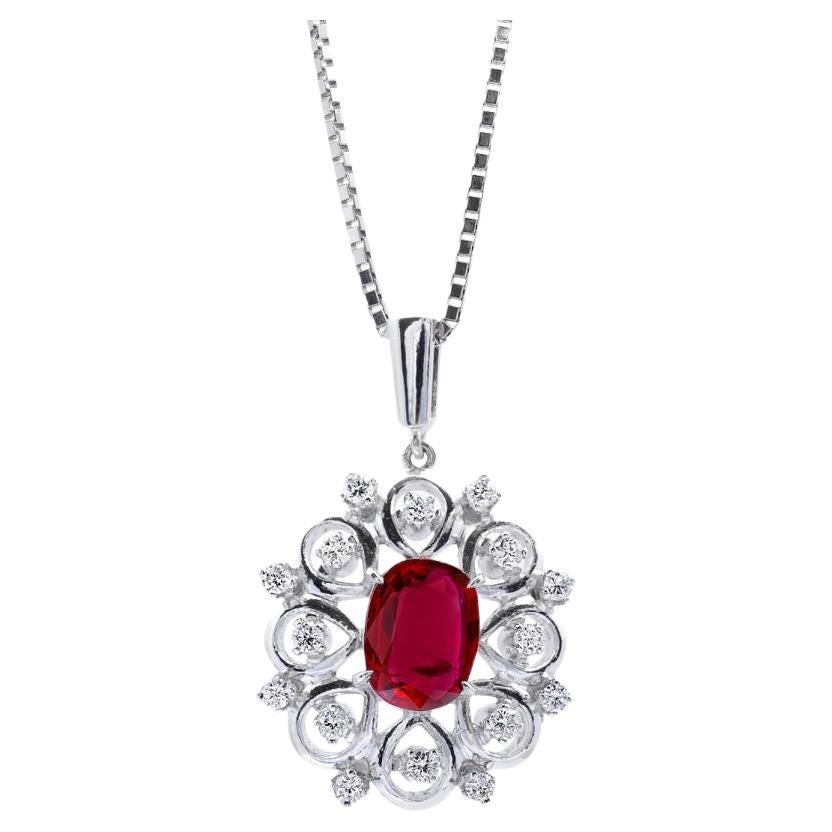  1.15 Carat Ruby Diamond in Platinum Pendant  For Sale