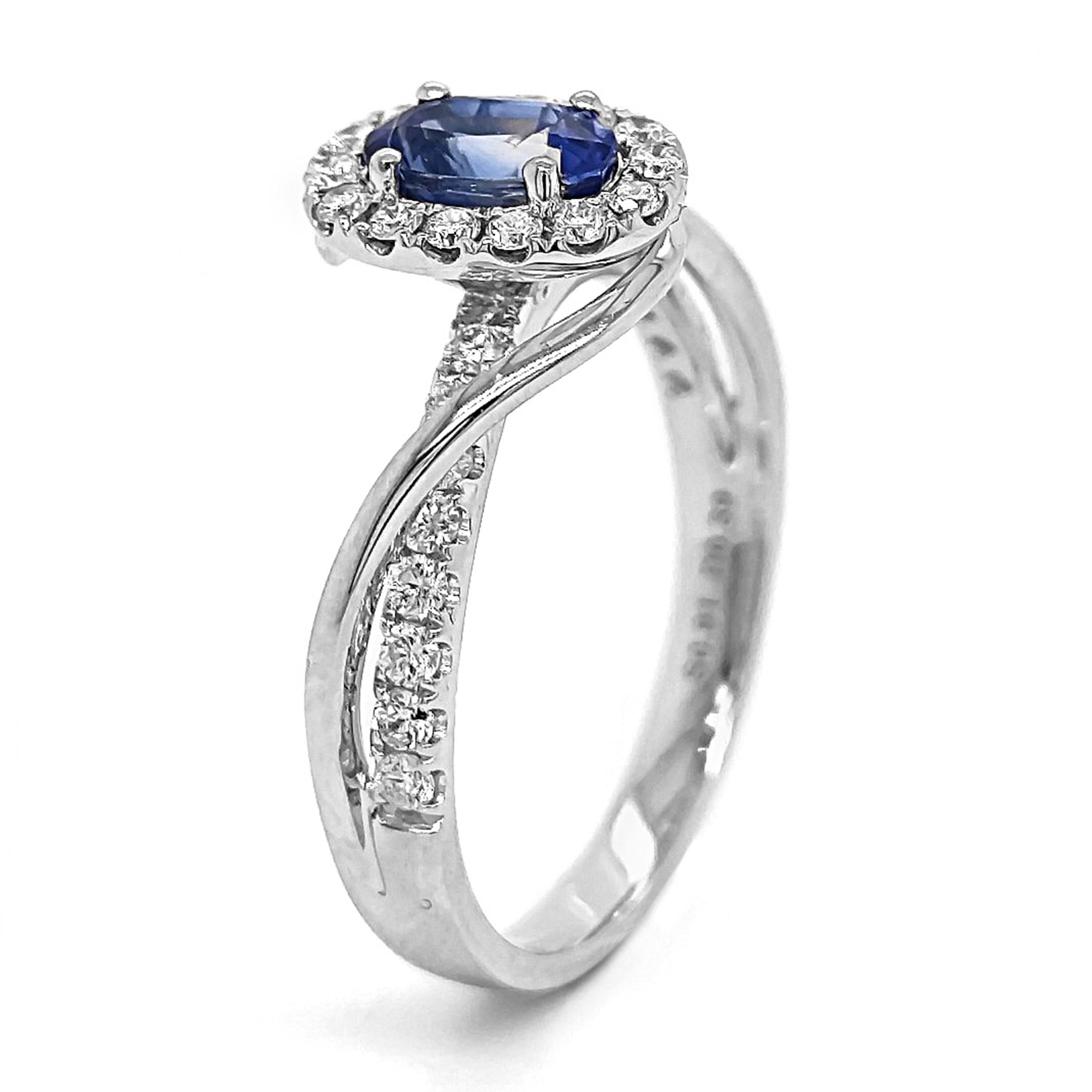 1,15 Karat Saphir und Fancy Diamant Weißgold Ring (Gemischter Schliff) im Angebot
