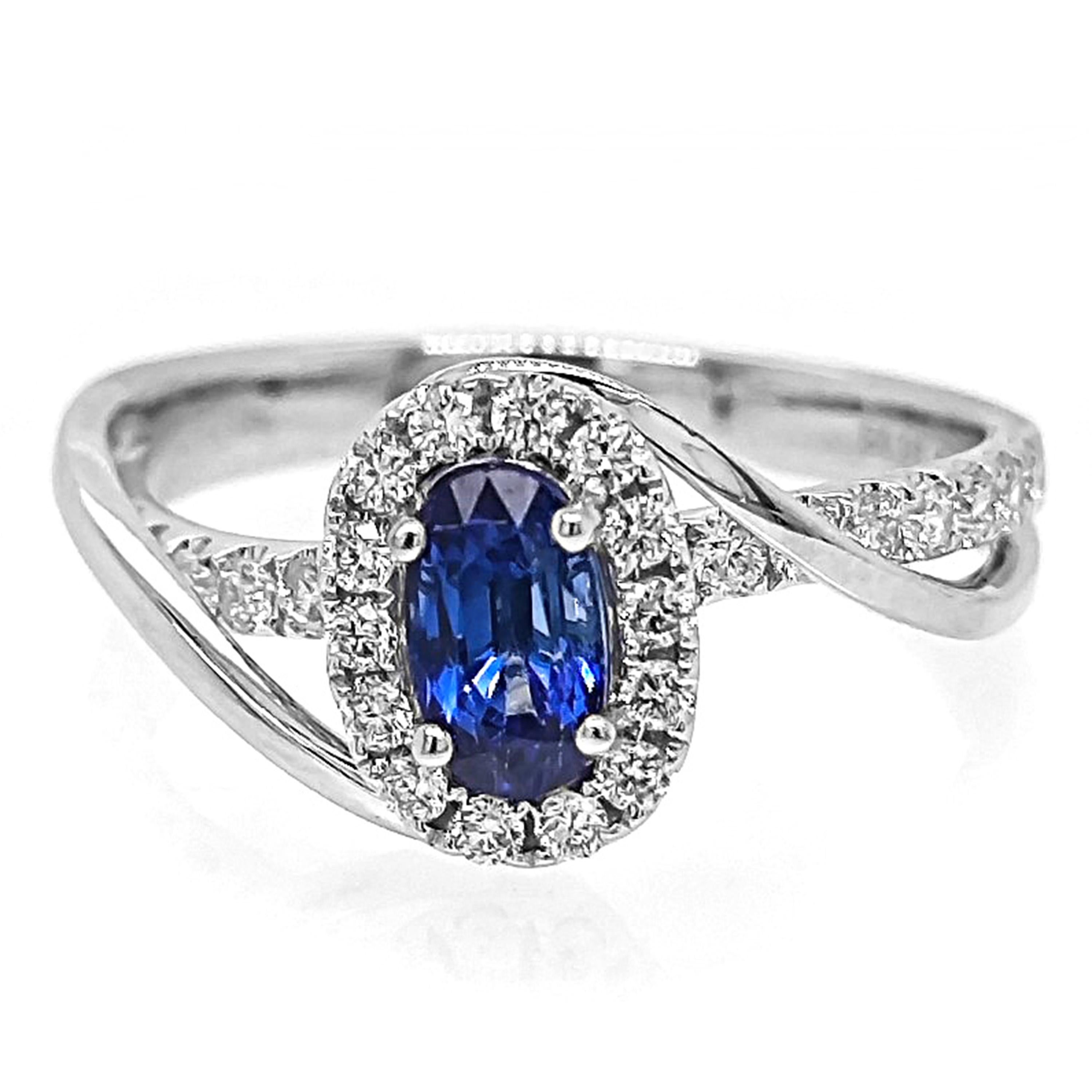 1,15 Karat Saphir und Fancy Diamant Weißgold Ring im Zustand „Neu“ im Angebot in New York, NY