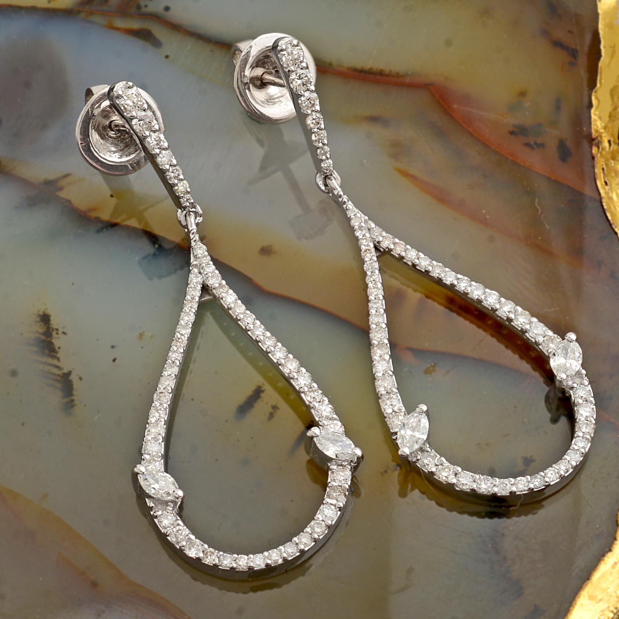 1,15 Karat SI Reinheit HI Farbe Diamant Tropfen Ohrringe 14k Weißgold Feiner Schmuck (Moderne) im Angebot