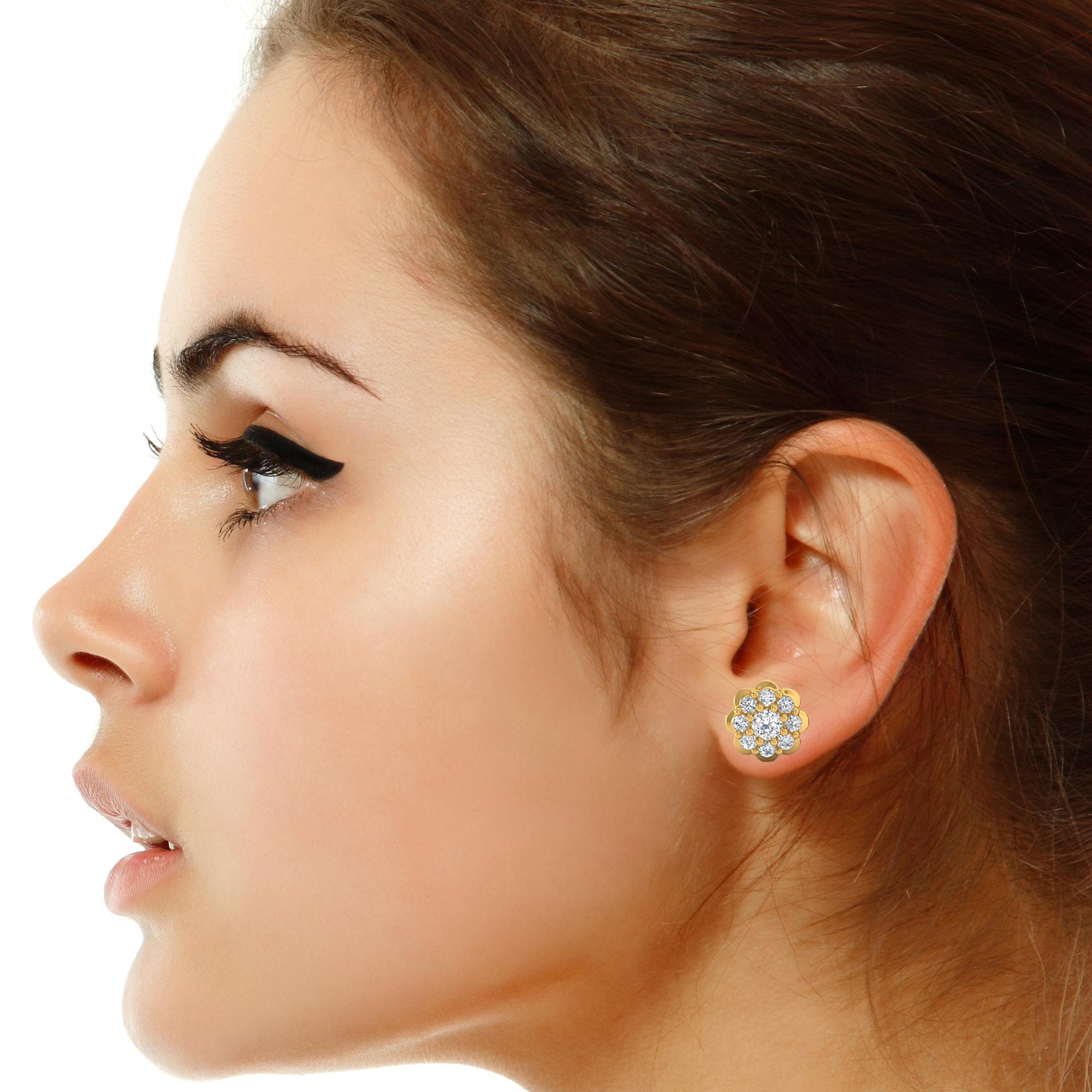 Round Cut 1.15 Carat SI Clarity HI Color Diamond Stud Earrings 18 Karat White Gold Jewelry For Sale