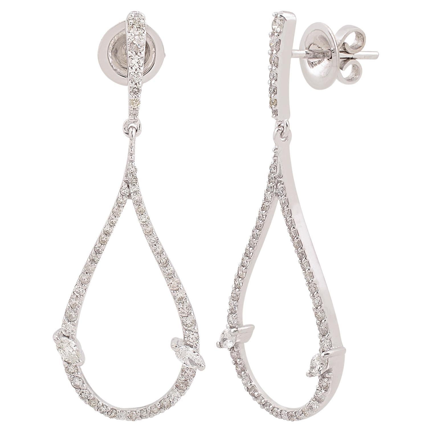 1.15 Carat SI Clarity HI Color Pear Diamond Drop Earrings 14k White Gold Jewelry