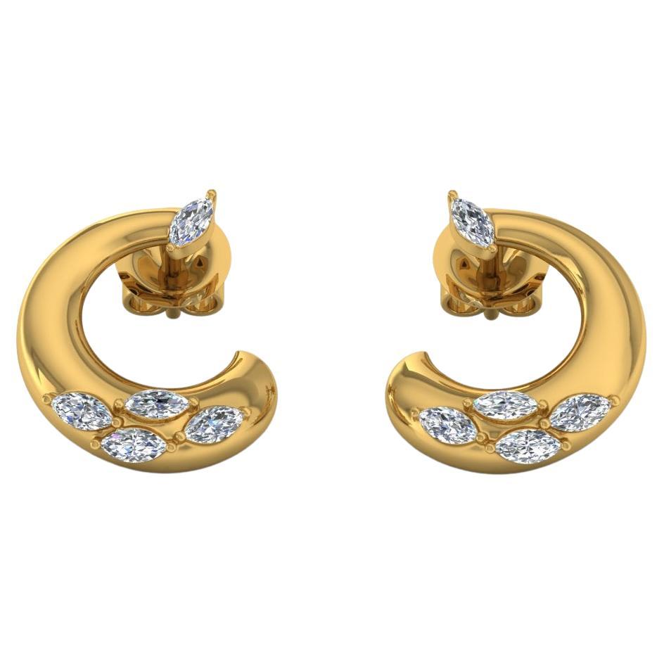 1.15 Carat SI/HI Marquise Diamond Crescent Moon Earrings 18 Karat Yellow Gold