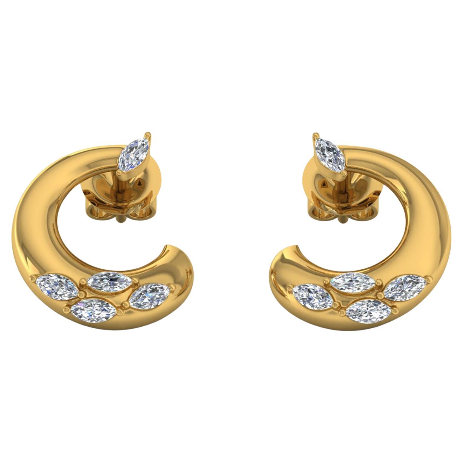 Boucles d
oreilles croissant de lune en or jaune 18 carats avec diamants marquises SI/HI de 1,15 carat