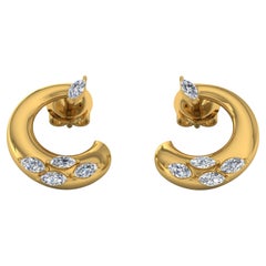 1.15 Carat SI/HI Marquise Diamond Crescent Moon Earrings 18 Karat Yellow Gold