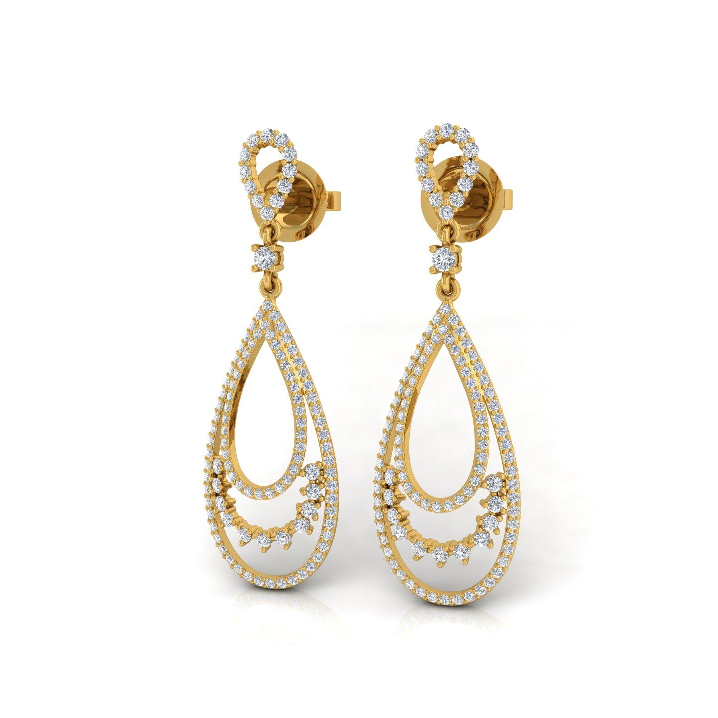 Item Code :- SEE-1002A
Gross Wt. :- 4.94 gm
18k Yellow Gold Wt. :- 4.71 gm
Diamond Wt. :- 1.15 Ct. ( AVERAGE DIAMOND CLARITY SI1-SI2 & COLOR H-I )
Earrings Size :- 40 x 13 mm approx.

Engagement Gift, Bridal Shower Gift, Women Gift, Gift for Mom,