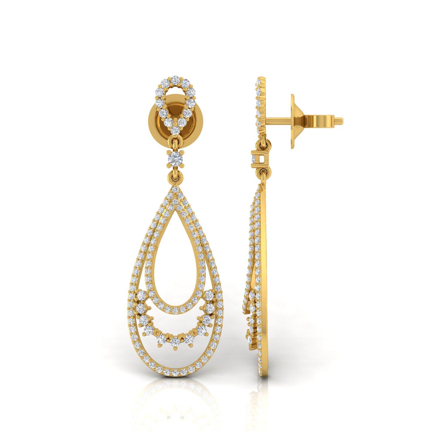 Modern 1.15 Carat SI/HI Statement Diamond Dangle Drop Earrings 18k Solid Yellow Gold For Sale
