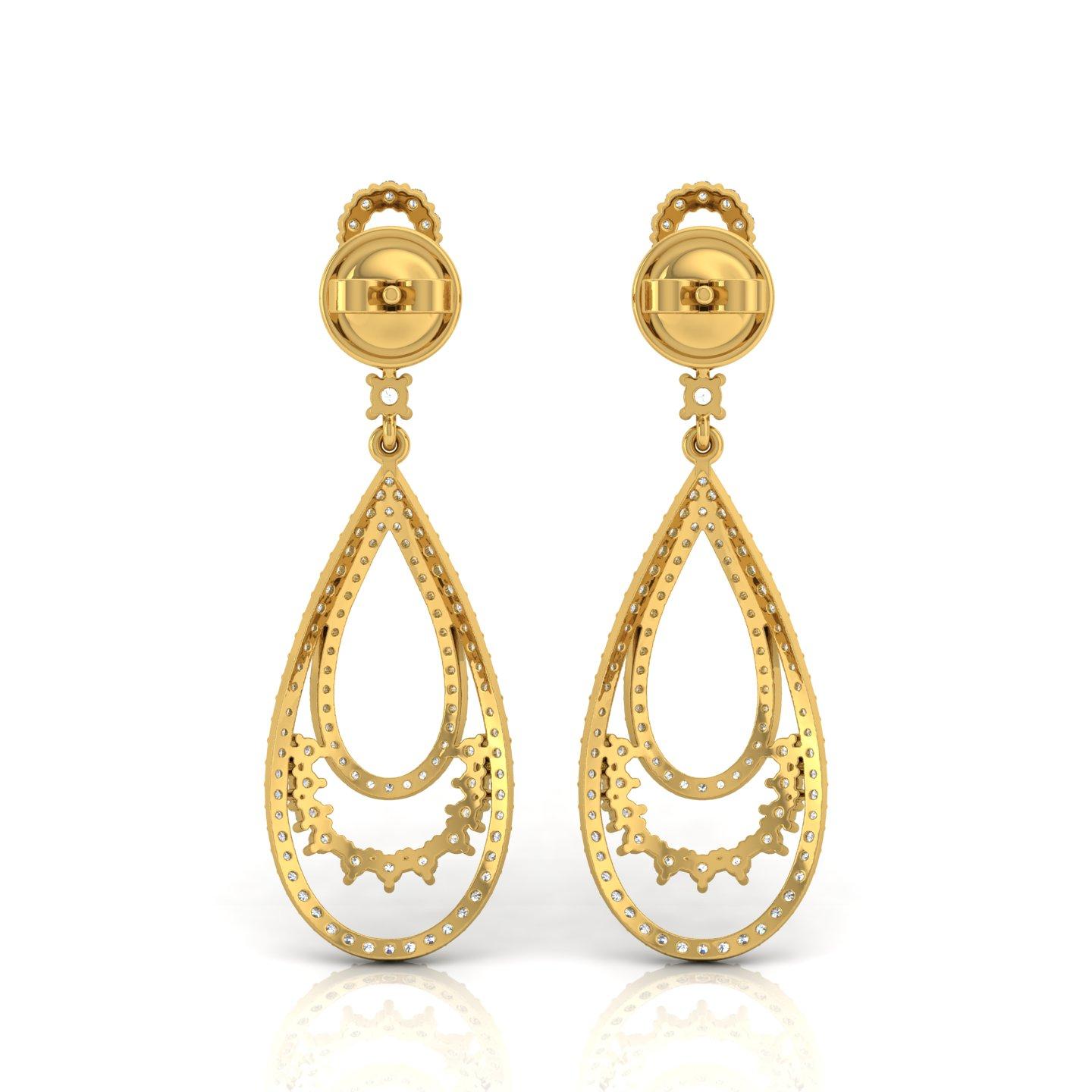 Round Cut 1.15 Carat SI/HI Statement Diamond Dangle Drop Earrings 18k Solid Yellow Gold For Sale