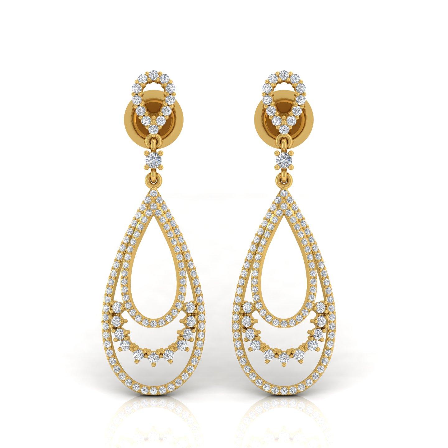 1.15 Carat SI/HI Statement Diamond Dangle Drop Earrings 18k Solid Yellow Gold In New Condition For Sale In Diera, Dubai
