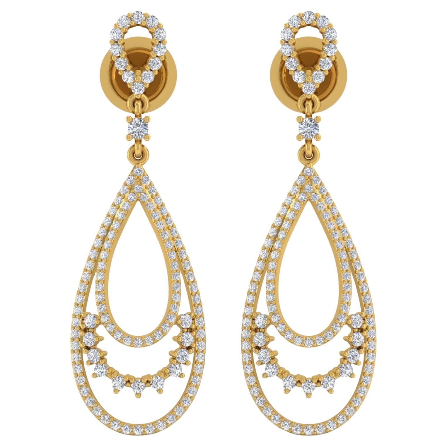 1.15 Carat SI/HI Statement Diamond Dangle Drop Earrings 18k Solid Yellow Gold