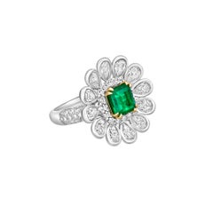 Sunita Nahata Sunflower Emerald 1.15ct. Ring in 18KWYG with White Diamond.