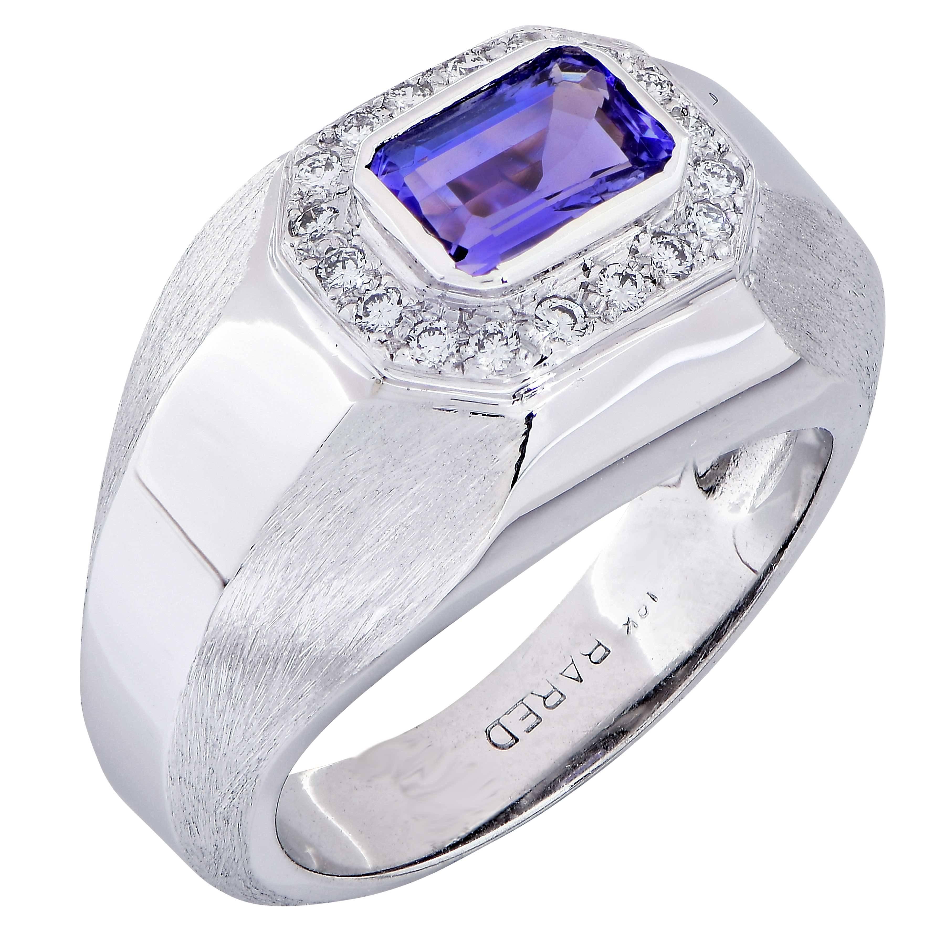 Emerald Cut 1.15 Carat Tanzanite and Diamond 18 Karat White Gold Ring For Sale