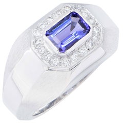 Bague en or blanc 18 carats avec tanzanite de 1,15 carat et diamants