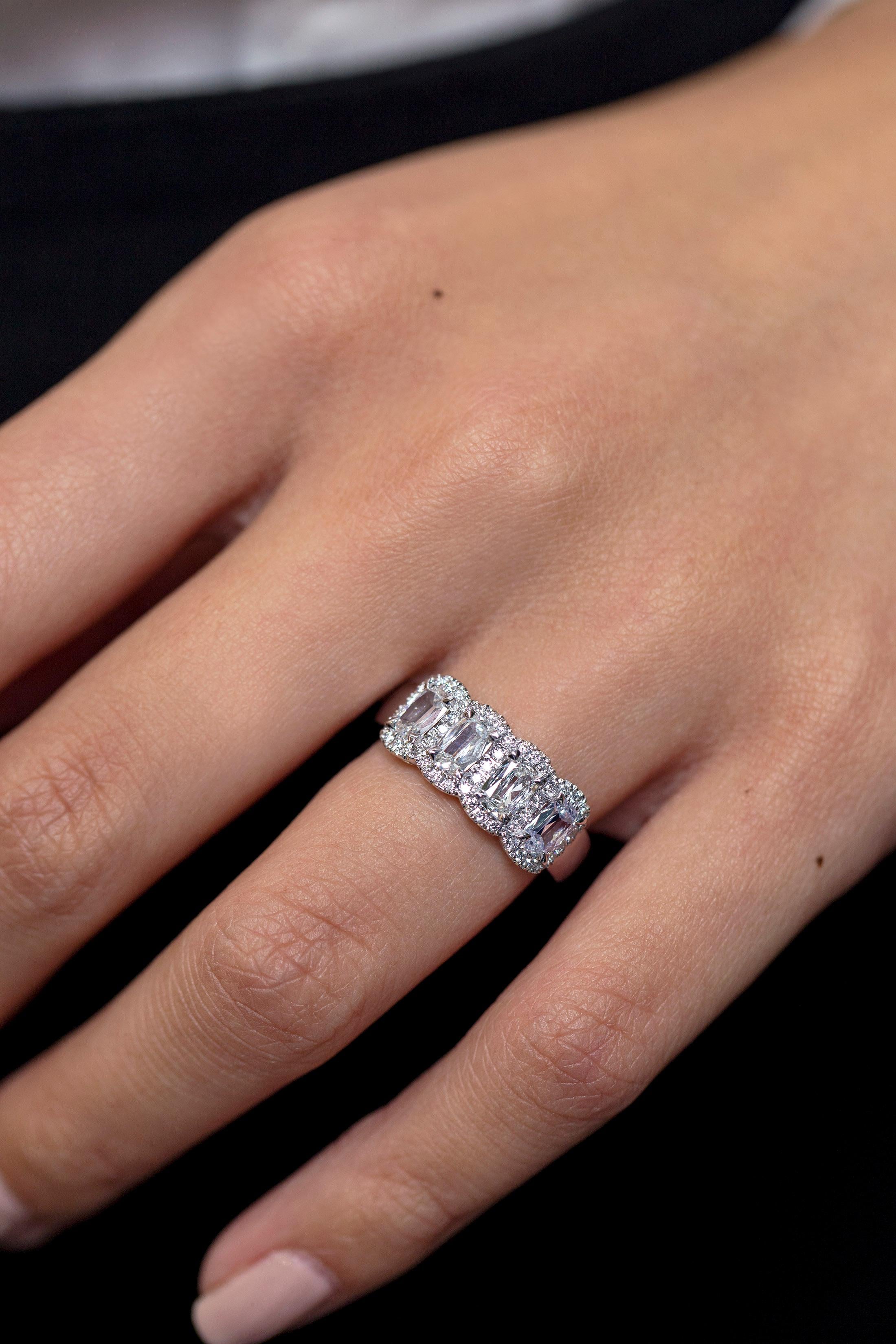 Roman Malakov 1.15 Carat Cushion Cut Diamond Halo Four-Stone Wedding Band In New Condition For Sale In New York, NY