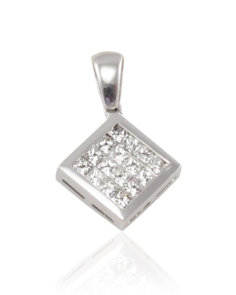 Contemporary 1.15 Carat Total Invisible Set Princess Cut Diamond Pendant