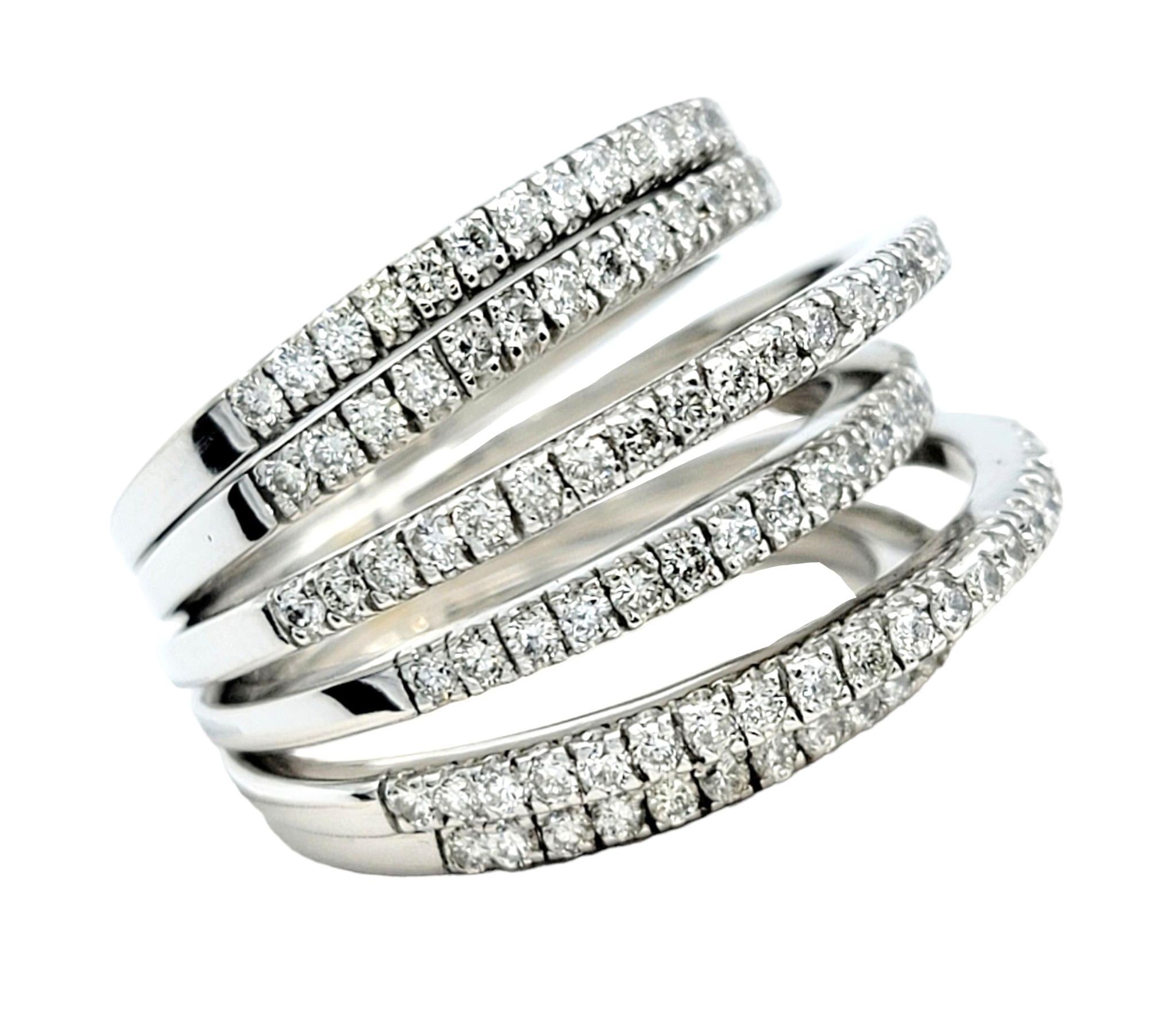 Contemporary 1.15 Carat Total Pavé Diamond Multi-Row Wide Band Ring in 18 Karat White Gold For Sale