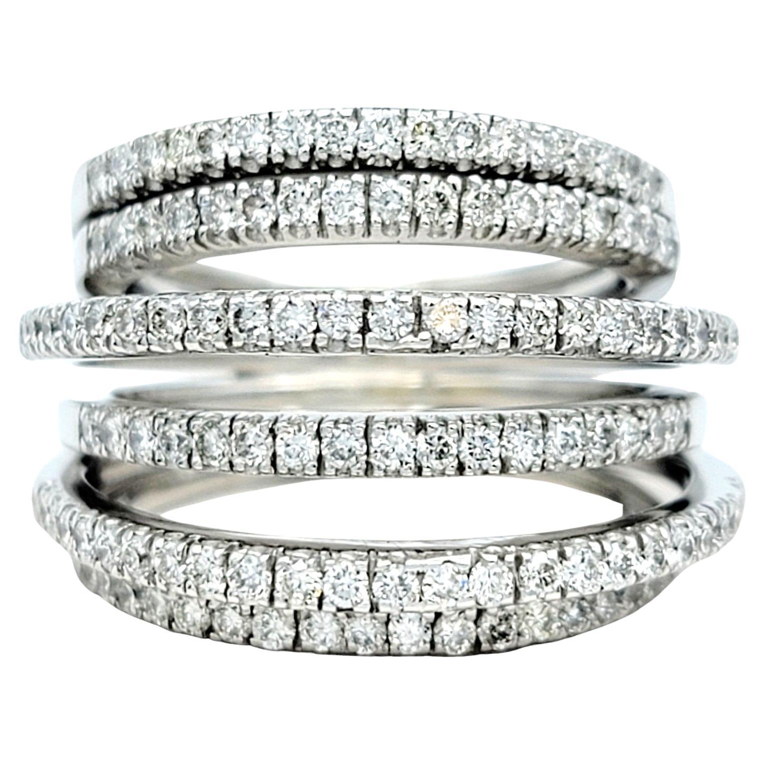 1.15 Carat Total Pavé Diamond Multi-Row Wide Band Ring in 18 Karat White Gold For Sale
