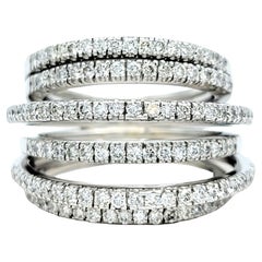 1.15 Carat Total Pavé Diamond Multi-Row Wide Band Ring in 18 Karat White Gold