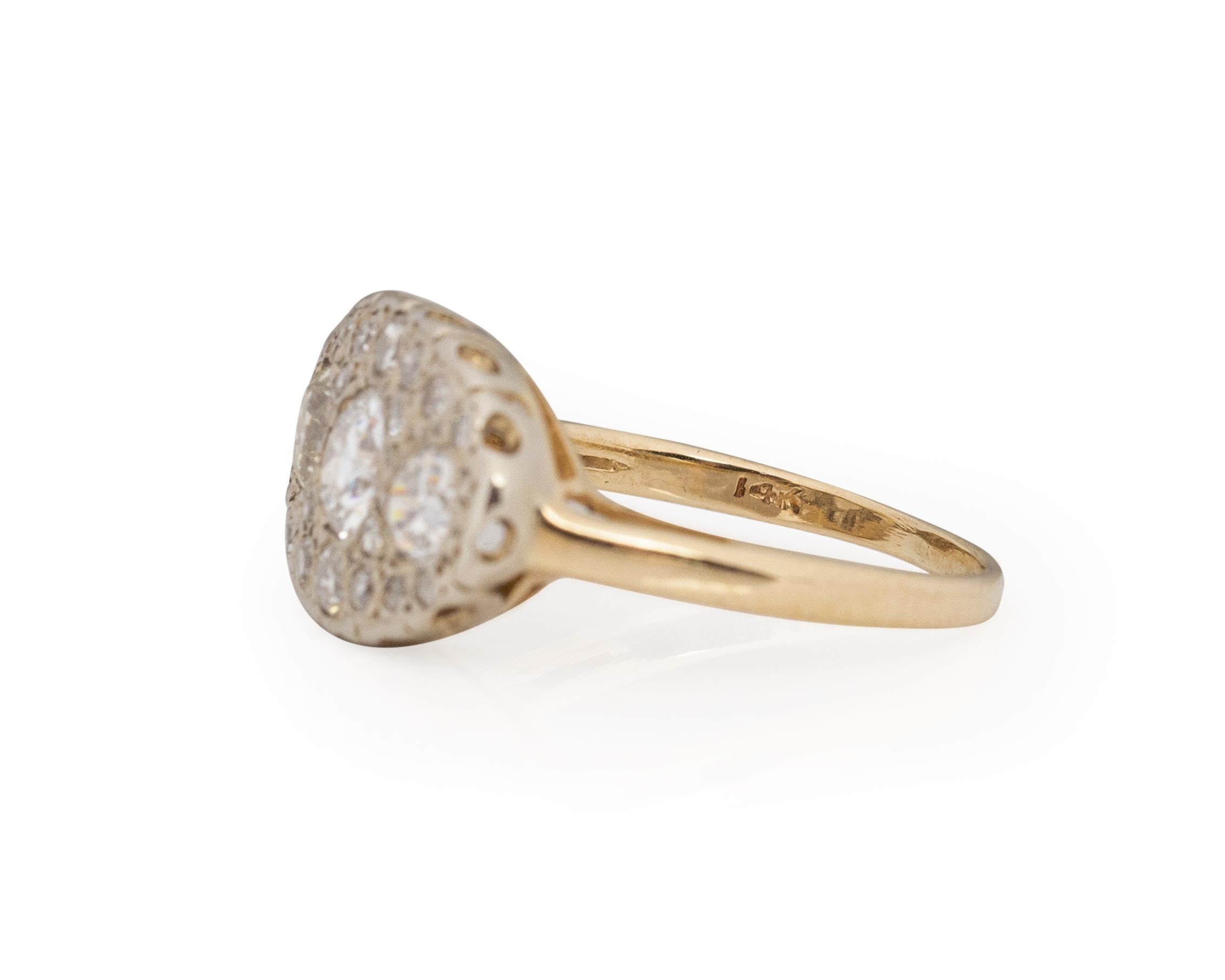 Women's 1.15 Carat Total Weight Art Deco Diamond 14 Karat Yellow Gold Engagement Ring