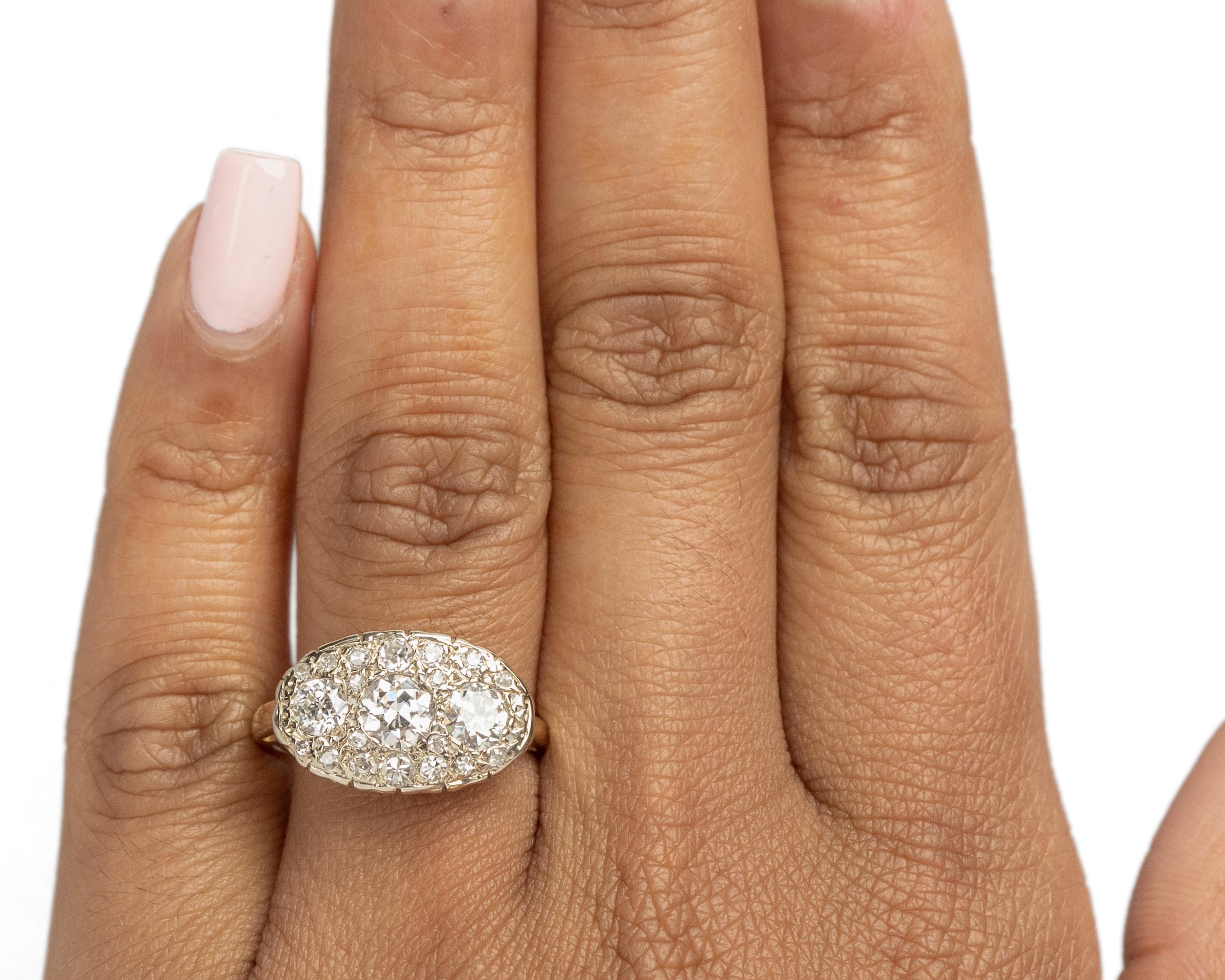 1.15 Carat Total Weight Art Deco Diamond 14 Karat Yellow Gold Engagement Ring 1