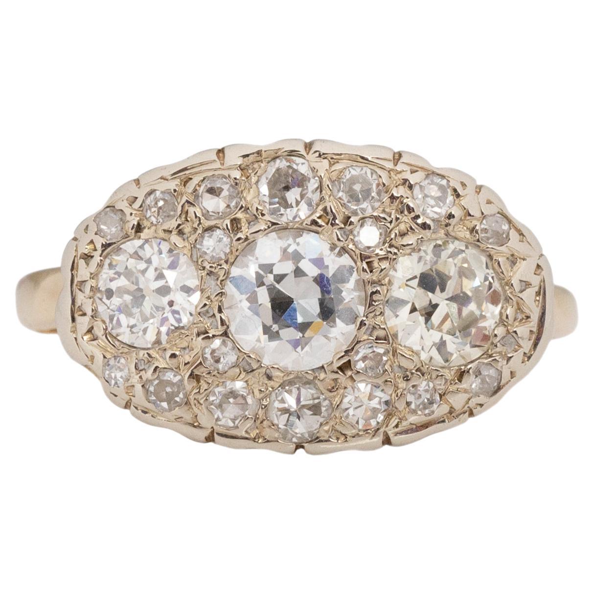 1.15 Carat Total Weight Art Deco Diamond 14 Karat Yellow Gold Engagement Ring