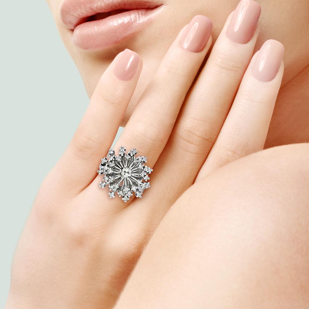 Does this diamond cluster ring resemble a white, fluffy dandelion, a silver firework against the night sky or a shooting star in the heavens? Whichever form it is seen as, it is absolutely worthy of making a wish on.

Hallmarks: 14K

Total Diamonds: