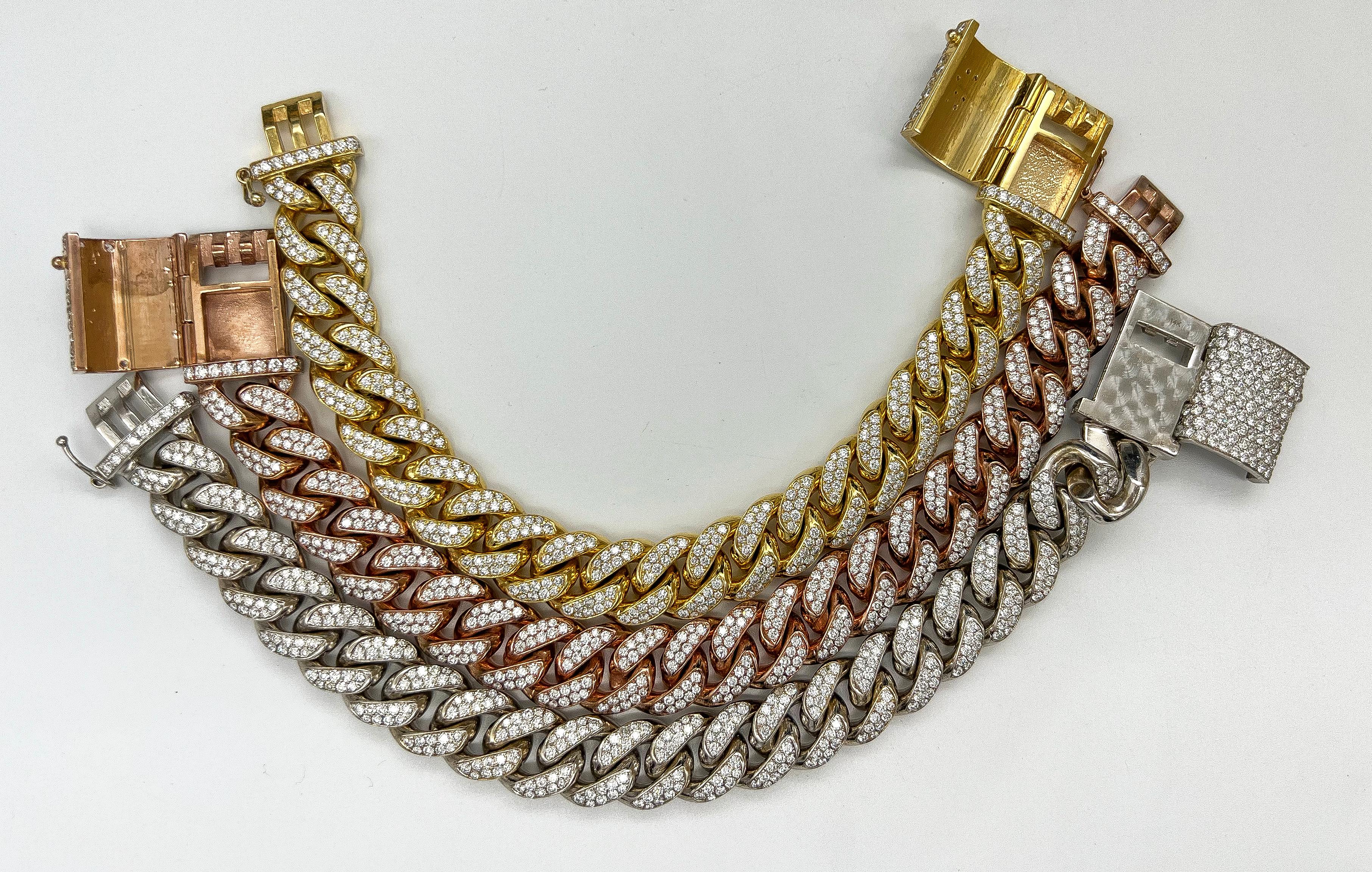 11.5 Carat Unisex 14K Rose Gold Iced Out Cuban Link Diamond Bracelet, 113g For Sale 1