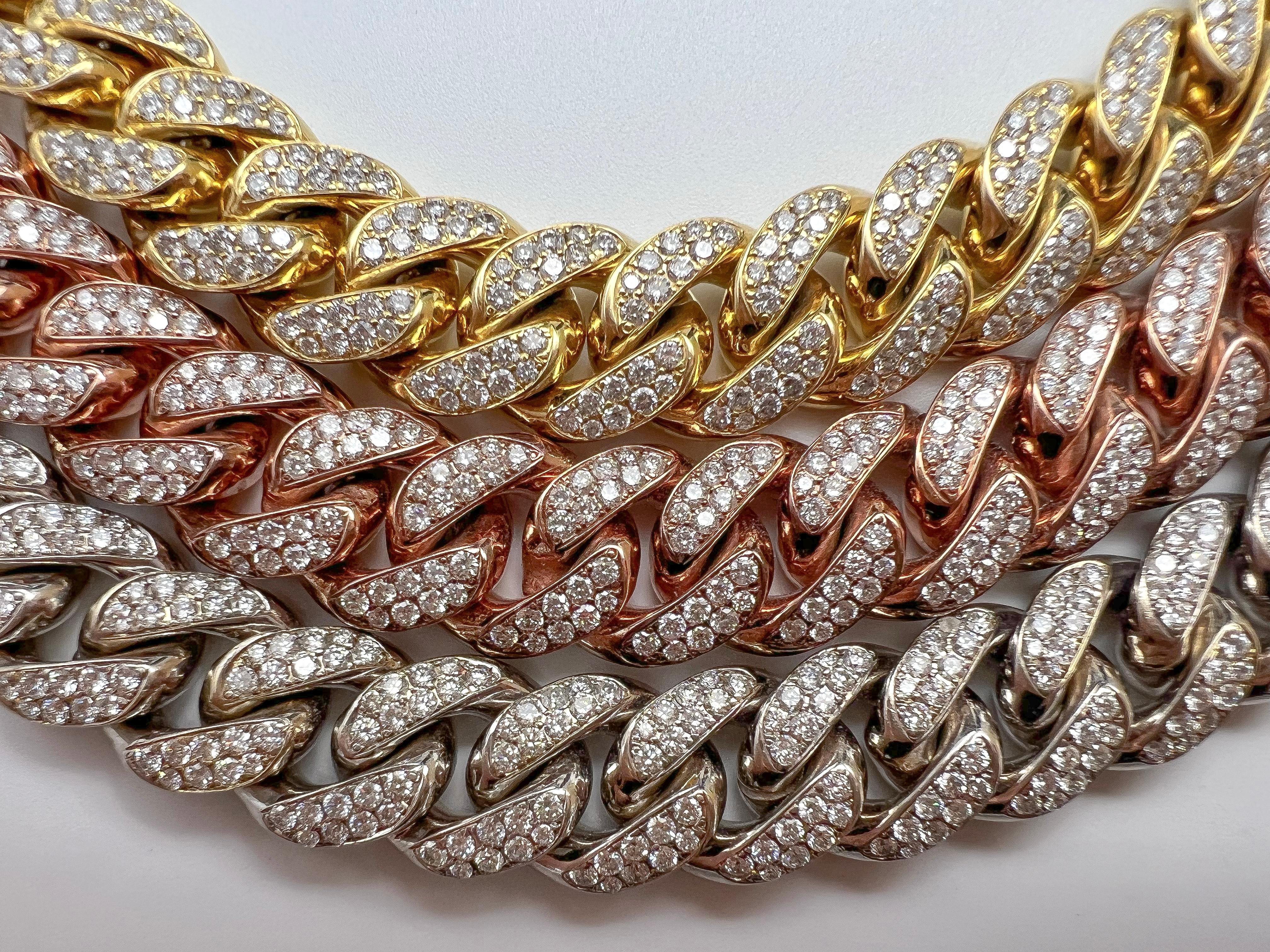 11.5 Carat Unisex 14K Rose Gold Iced Out Cuban Link Diamond Bracelet, 113g For Sale 2