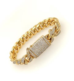 11.5 Carat Unisex 14K Yellow Gold Iced Out Cuban Link Diamond Bracelet, 112g 8"