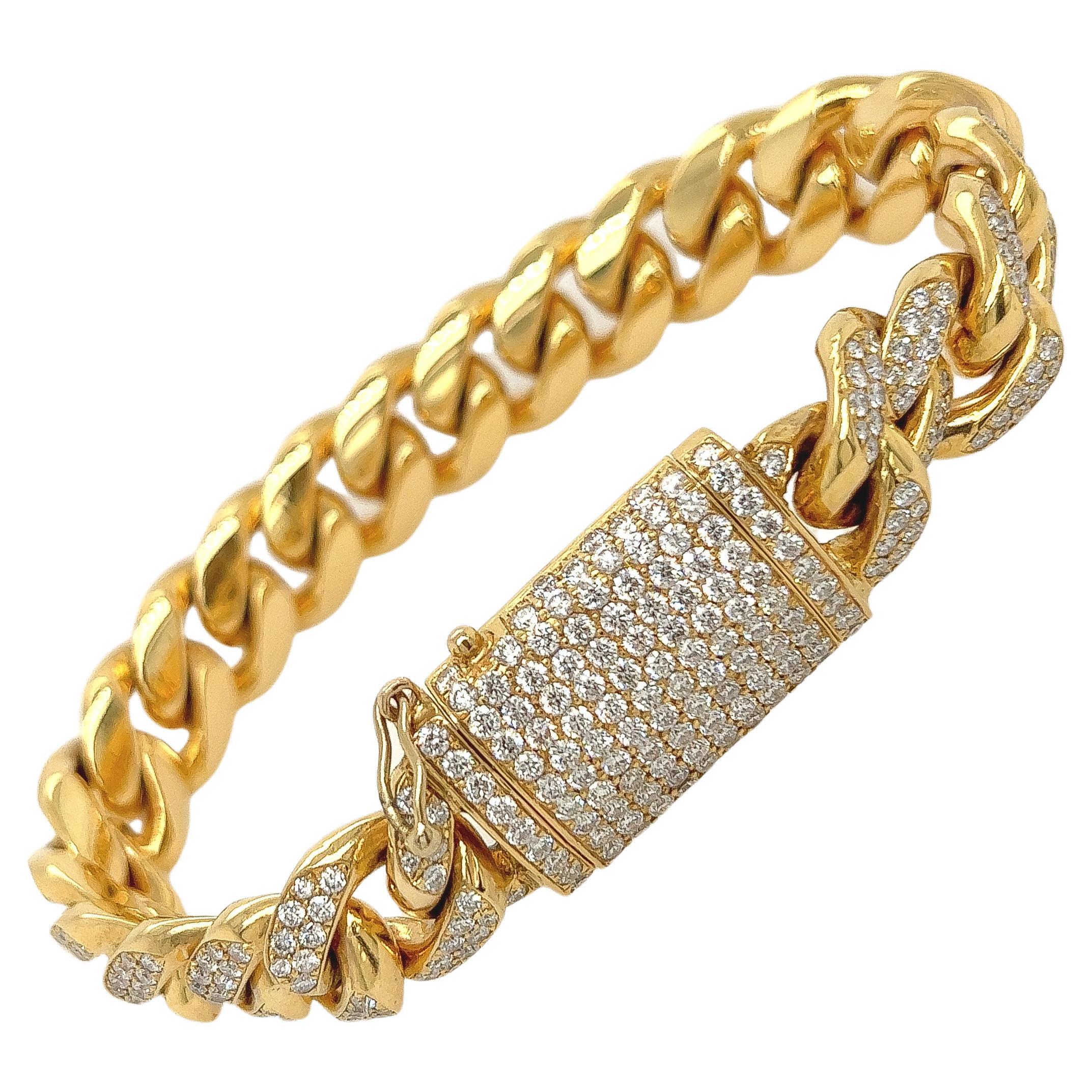 11.5 Carat Unisex 14K Yellow Gold Iced Out Cuban Link Diamond Bracelet, 112g 8"  For Sale