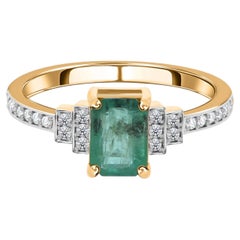 1.15 Carat Zambian Emerald 0.16 Carat SI/H Diamond 14 Karat Yellow Gold Ring