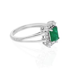 1.15 Carat Zambian Emerald Cocktail Ring 0.51 Carat SI/H Diamond 14k White Gold