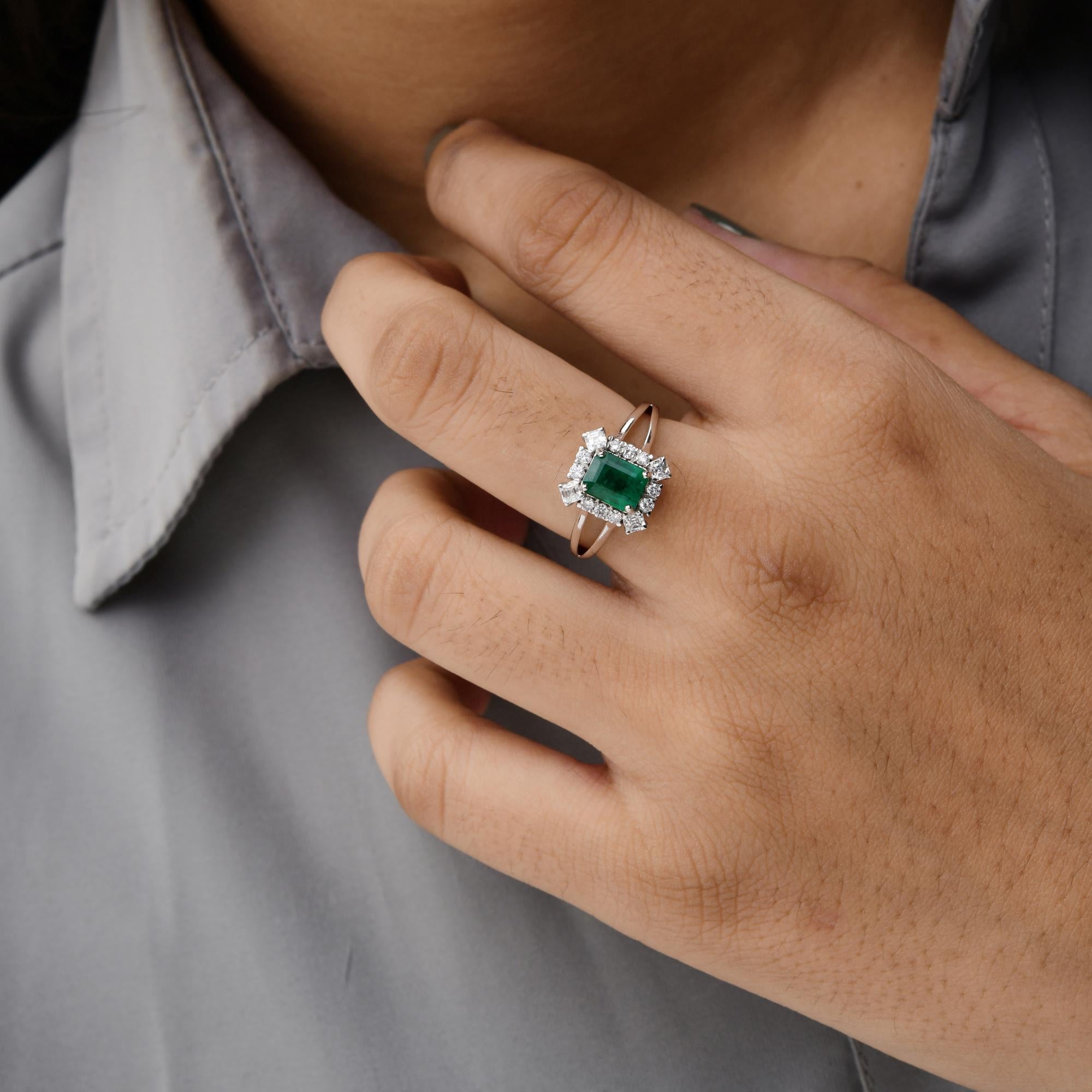 1,15 Karat sambischer Smaragd Cocktail-Ring 0,51 Karat SI/H Diamant 14k Weißgold Damen im Angebot