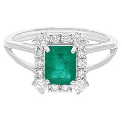 Anello da cocktail con smeraldo dello Zambia da 1,15 carati e diamante SI/H da 0,51 carati in oro bianco 14k