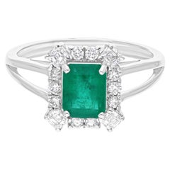 1.15 Carat Zambian Emerald Cocktail Ring 0.51 Carat SI/H Diamond 14k White Gold