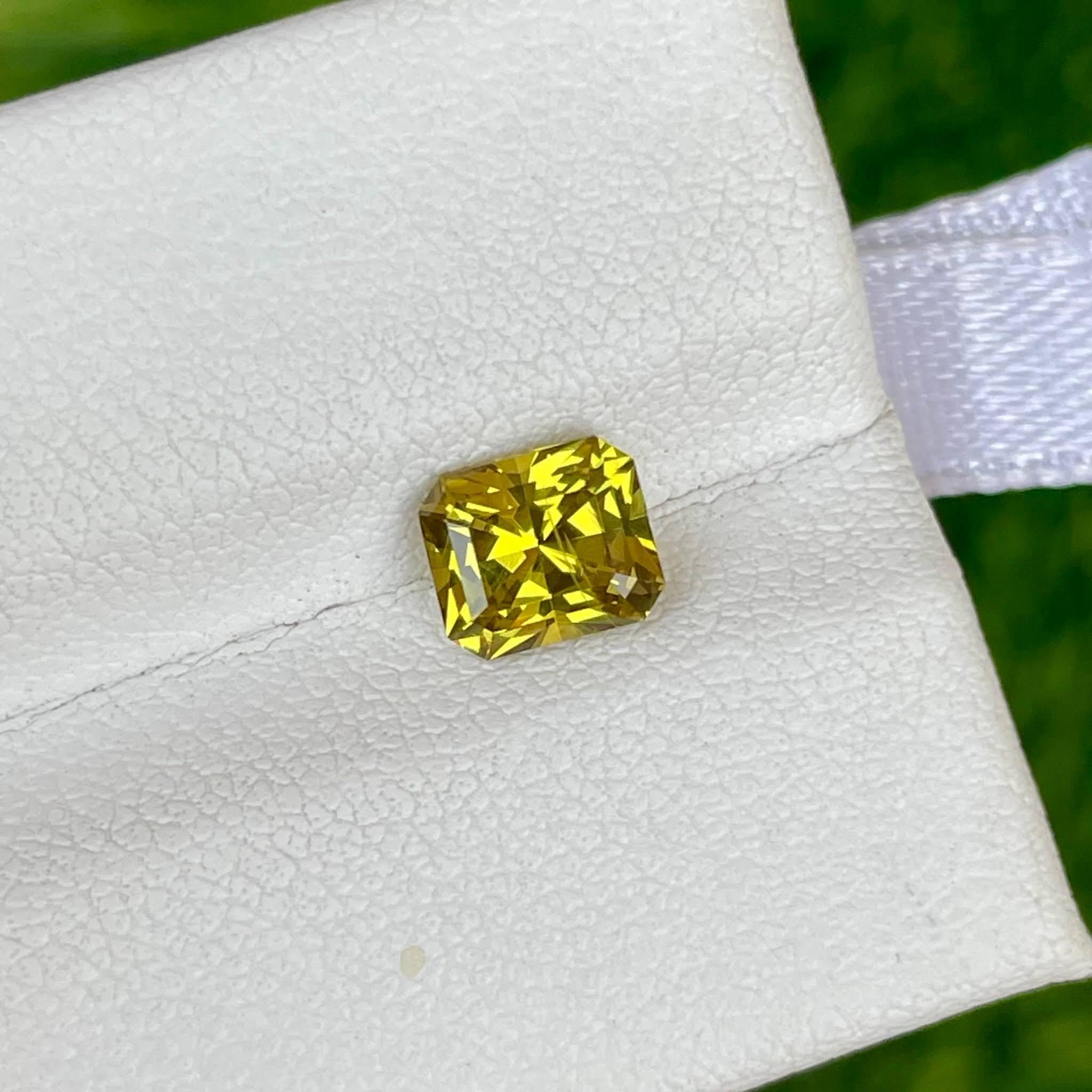 Weight 1.15 carats 
Dimensions 6.40x5.48x3.91 mm
Treatment none 
Origin Mali 
Clarity VVS 
Shape octagon 
Cut Custom precision 


This exquisite 1.15 carat bright yellow garnet gemstone hails from the rich mineral deposits of Mali, renowned for
