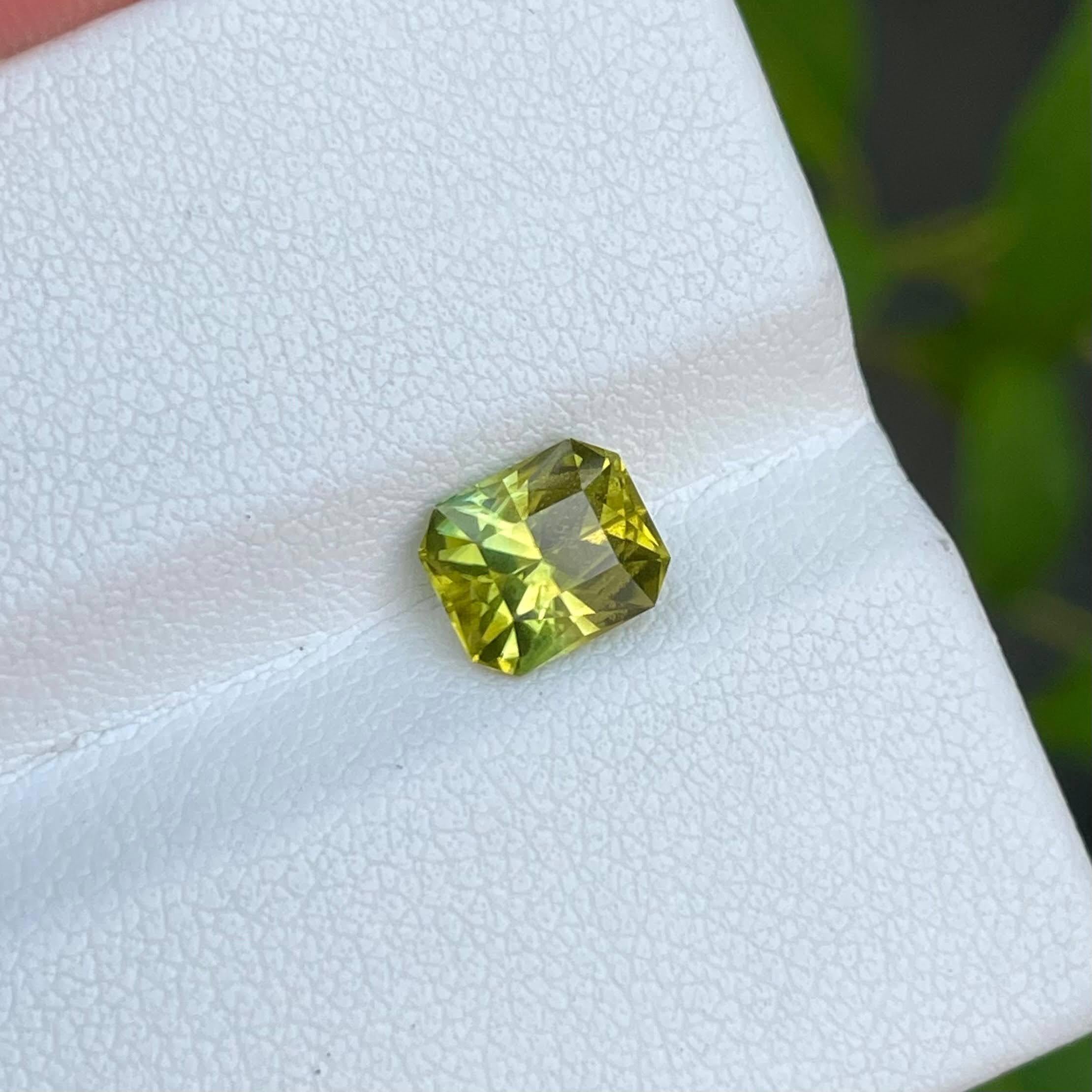 Weight 1.55 carats 
Dimensions 7.1x6.0x4.7 mm
Treatment none 
Origin Africa 
Clarity VVS
Shape octagon 
Cut custom precision 




Behold the captivating beauty of a 1.55-carat Canary Tourmaline, a rare and exquisite gem hailing from the depths of