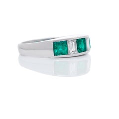 GIA 1.15 Carat Natural Columbian Emerald and Diamond Platinum Band