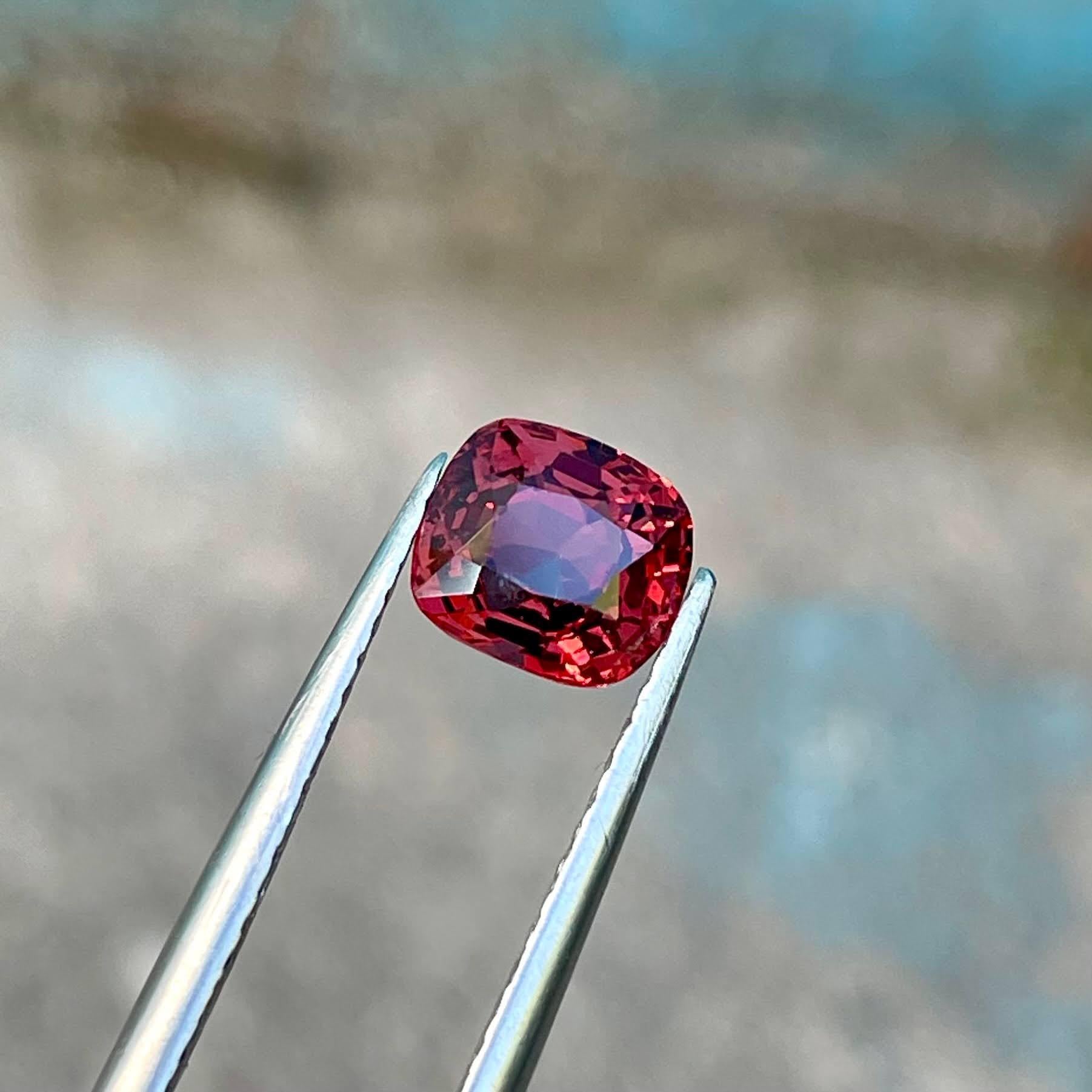 Women's or Men's 1.15 Carats Orange Red Burmese Loose Spinel Stone Cushion Cut Natural Gemstone For Sale