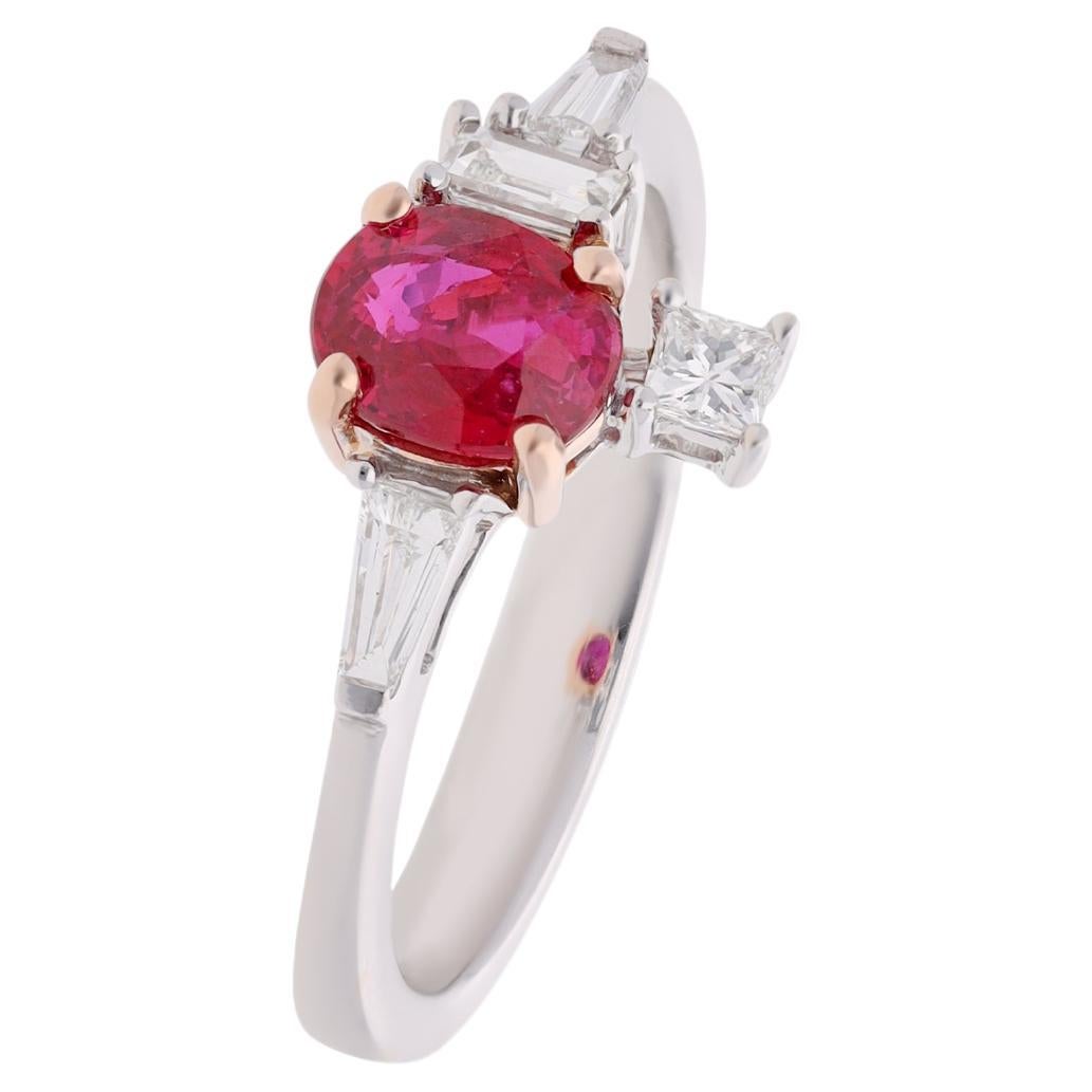 1.15 Carats Ruby and Diamond Ring 18k White Gold For Sale